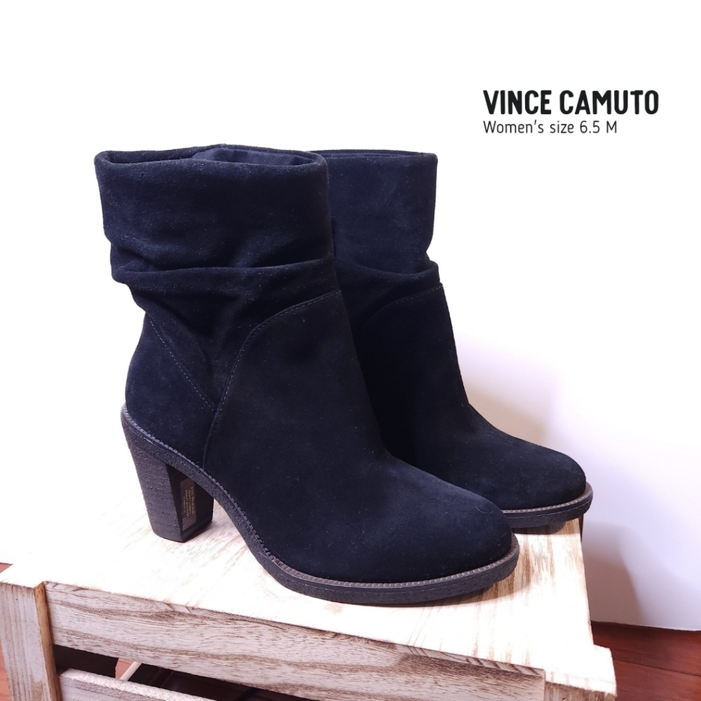 Black Suede Boots Vince Camuto Parka Slouchy WomenSZ 6.5 M Booties 3" heel